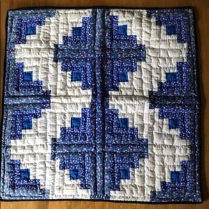 Vintage 18.5” Square Blue & White Hand Quilted Wall Hanging or Table Topper